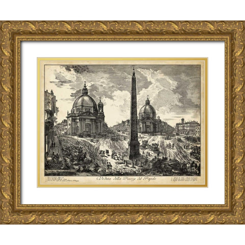 Veduta della Piazza del Popolo Gold Ornate Wood Framed Art Print with Double Matting by Piranesi