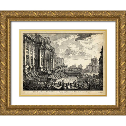 Veduta della vasta Fontana di Trevi Gold Ornate Wood Framed Art Print with Double Matting by Piranesi