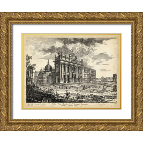 Veduta Basilica S.Giovanni Laterano Gold Ornate Wood Framed Art Print with Double Matting by Piranesi