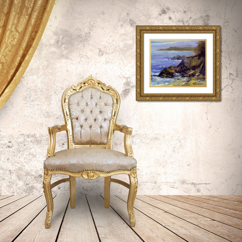 Surf on the Rocks Gold Ornate Wood Framed Art Print with Double Matting by Chenault, Barbara