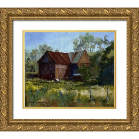 Amish Country Barn Gold Ornate Wood Framed Art Print with Double Matting by Chenault, Barbara