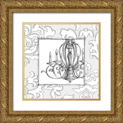 Decorative Chandelier III Gold Ornate Wood Framed Art Print with Double Matting by Harper, Ethan