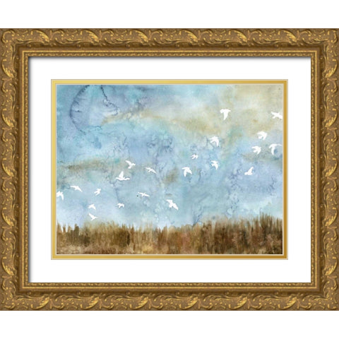 Birds in Flight I Gold Ornate Wood Framed Art Print with Double Matting by Meagher, Megan