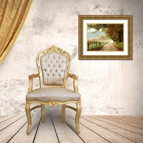 Autumn on a Country Road Gold Ornate Wood Framed Art Print with Double Matting by Head, Danny