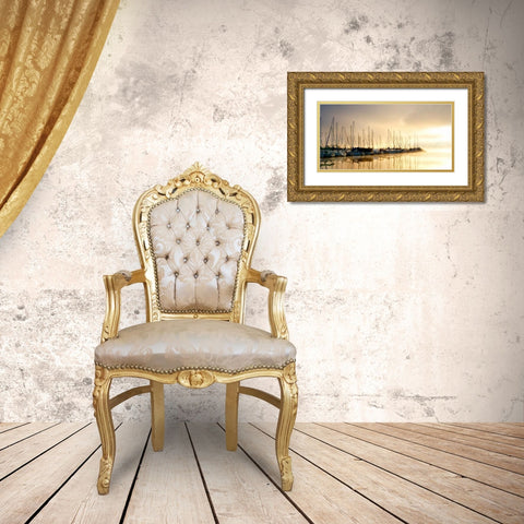 Marina Morning I Gold Ornate Wood Framed Art Print with Double Matting by Head, Danny