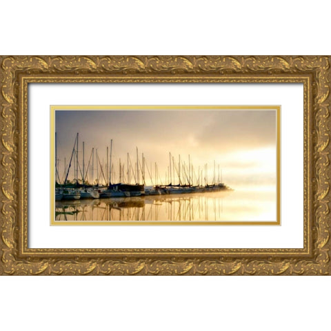 Marina Morning I Gold Ornate Wood Framed Art Print with Double Matting by Head, Danny