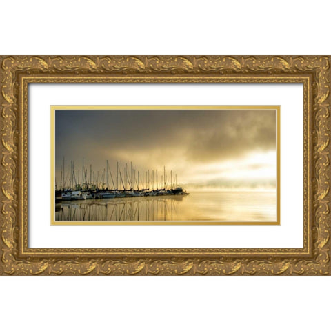 Marina Morning II Gold Ornate Wood Framed Art Print with Double Matting by Head, Danny