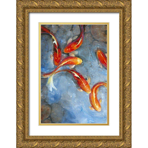 Graceful Koi II Gold Ornate Wood Framed Art Print with Double Matting by OToole, Tim