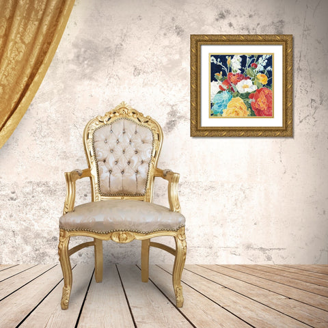 Midnight Florals I Gold Ornate Wood Framed Art Print with Double Matting by Meagher, Megan