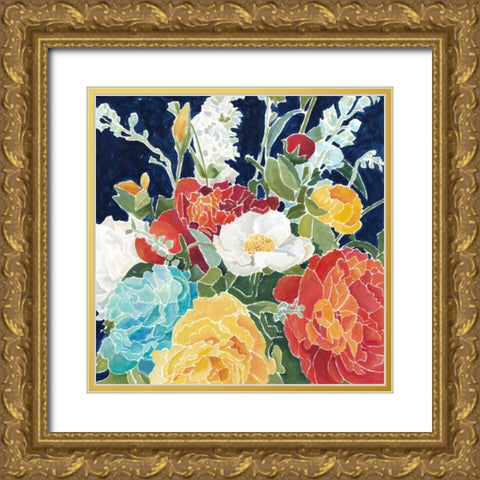 Midnight Florals I Gold Ornate Wood Framed Art Print with Double Matting by Meagher, Megan