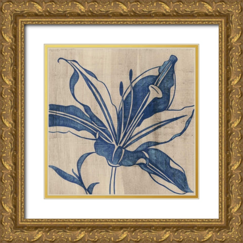 Indigo Lily Gold Ornate Wood Framed Art Print with Double Matting by Zarris, Chariklia