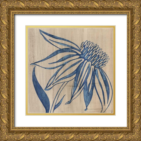 Indigo Coneflower Gold Ornate Wood Framed Art Print with Double Matting by Zarris, Chariklia