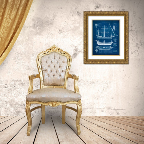 Antique Ship Blueprint I Gold Ornate Wood Framed Art Print with Double Matting by Vision Studio