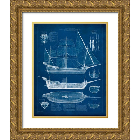 Antique Ship Blueprint I Gold Ornate Wood Framed Art Print with Double Matting by Vision Studio
