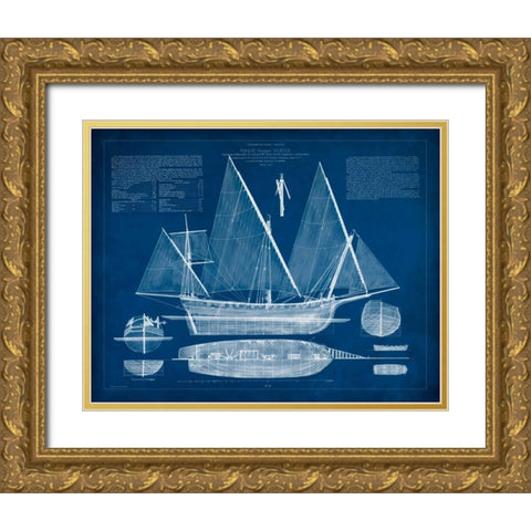 Antique Ship Blueprint III Gold Ornate Wood Framed Art Print with Double Matting by Vision Studio