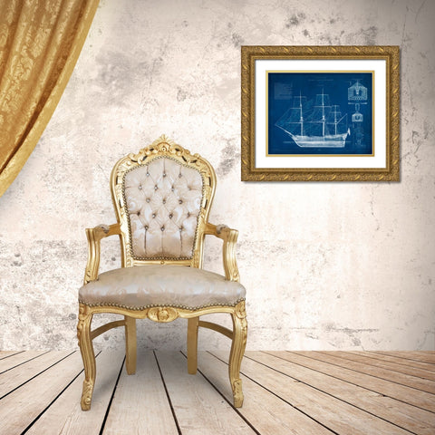 Antique Ship Blueprint IV Gold Ornate Wood Framed Art Print with Double Matting by Vision Studio