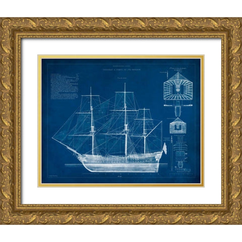 Antique Ship Blueprint IV Gold Ornate Wood Framed Art Print with Double Matting by Vision Studio