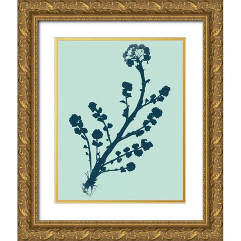 Indigo and Mint Botanical Study II Gold Ornate Wood Framed Art Print with Double Matting by Vision Studio