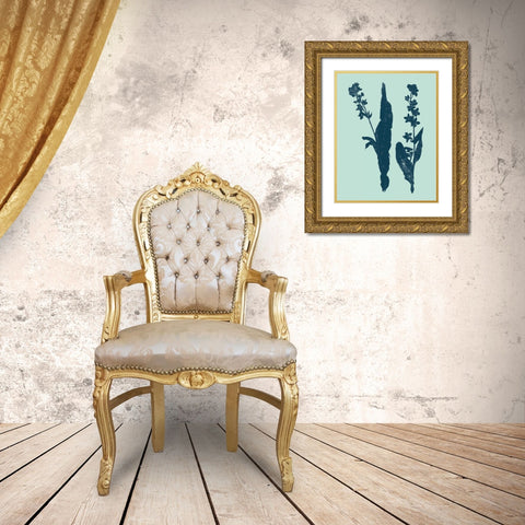 Indigo and Mint Botanical Study VIII Gold Ornate Wood Framed Art Print with Double Matting by Vision Studio