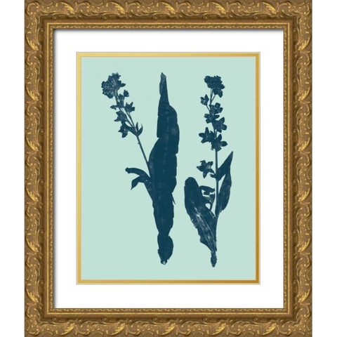 Indigo and Mint Botanical Study VIII Gold Ornate Wood Framed Art Print with Double Matting by Vision Studio
