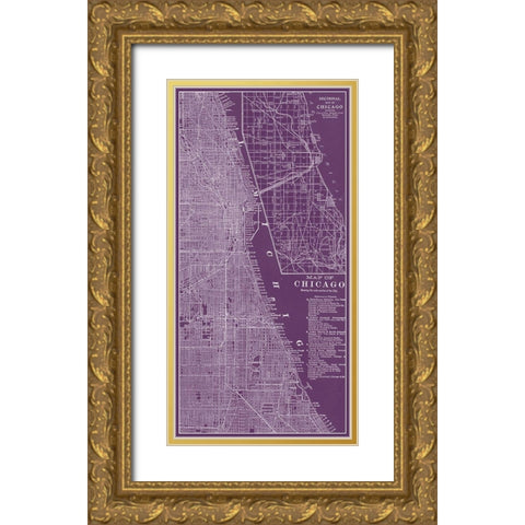 Graphic Map of Chicago Gold Ornate Wood Framed Art Print with Double Matting by Vision Studio