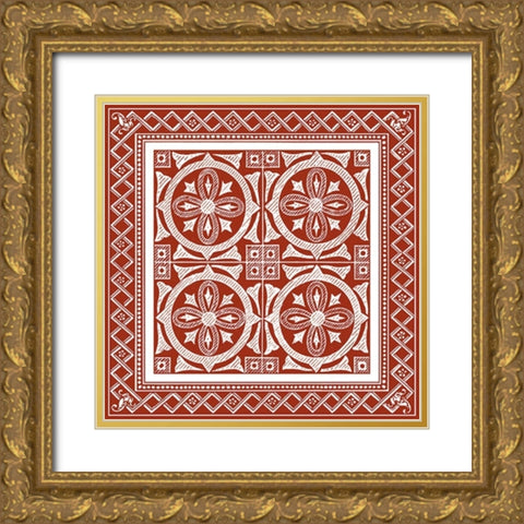 Cinnabar Woodblock I Gold Ornate Wood Framed Art Print with Double Matting by Vision Studio