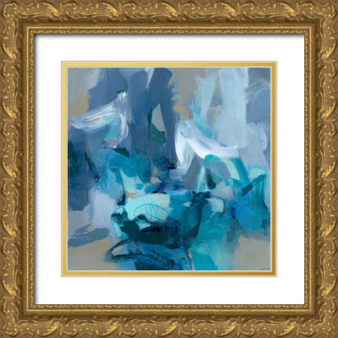 Charlotte Blue Gold Ornate Wood Framed Art Print with Double Matting by Long, Christina