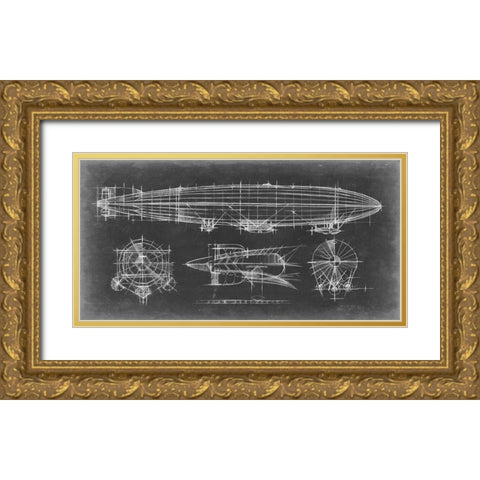 Airship Blueprint Gold Ornate Wood Framed Art Print with Double Matting by Harper, Ethan