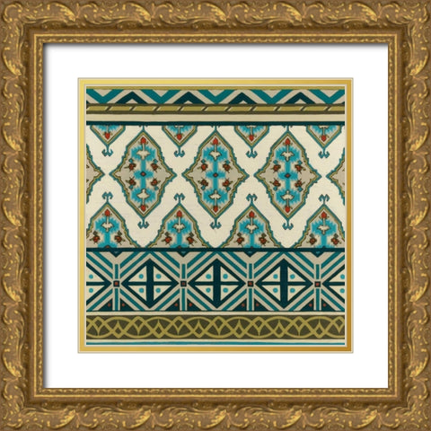 Turquoise Textile III Gold Ornate Wood Framed Art Print with Double Matting by Vess, June Erica
