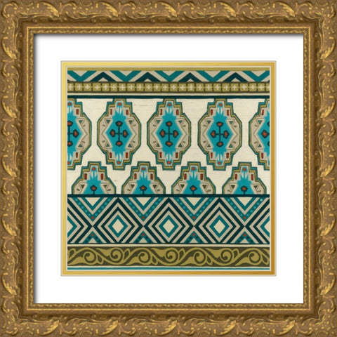 Turquoise Textile IV Gold Ornate Wood Framed Art Print with Double Matting by Vess, June Erica