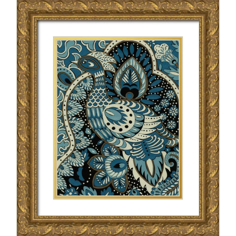 Indigo Peacock II Gold Ornate Wood Framed Art Print with Double Matting by Zarris, Chariklia