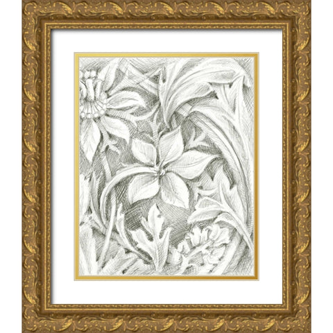 Floral Pattern Sketch III Gold Ornate Wood Framed Art Print with Double Matting by Harper, Ethan