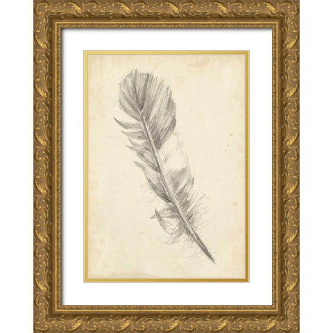Feather Sketch I Gold Ornate Wood Framed Art Print with Double Matting by Harper, Ethan