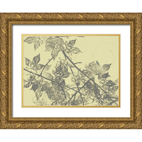 Grey Leaves I Gold Ornate Wood Framed Art Print with Double Matting by Goldberger, Jennifer
