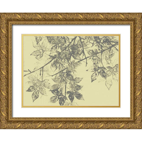 Grey Leaves II Gold Ornate Wood Framed Art Print with Double Matting by Goldberger, Jennifer