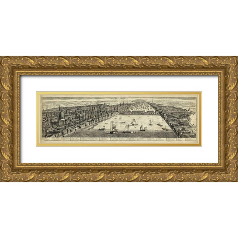 The West Prospect of London Gold Ornate Wood Framed Art Print with Double Matting by Unknown