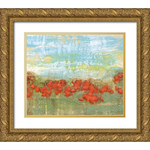 Coral Poppies II Gold Ornate Wood Framed Art Print with Double Matting by Goldberger, Jennifer