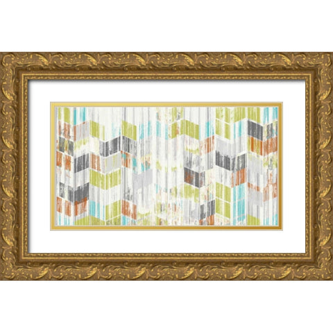 Brushed Chevron I Gold Ornate Wood Framed Art Print with Double Matting by Goldberger, Jennifer