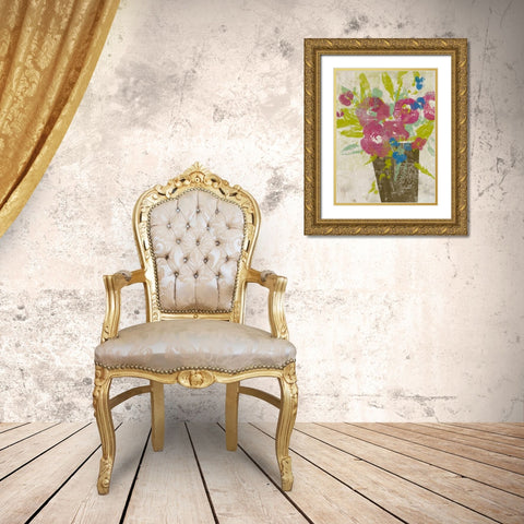 Bouquet Collage II Gold Ornate Wood Framed Art Print with Double Matting by Goldberger, Jennifer