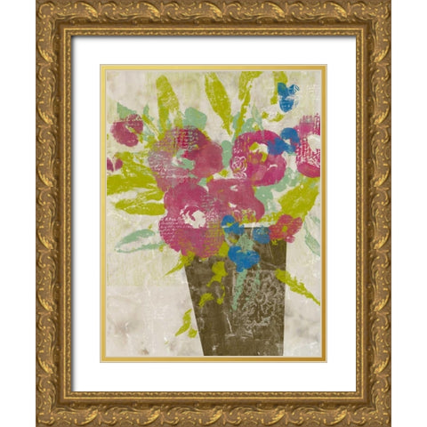 Bouquet Collage II Gold Ornate Wood Framed Art Print with Double Matting by Goldberger, Jennifer