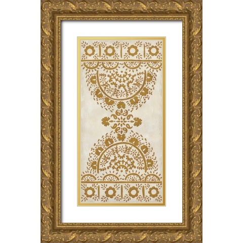 Ochre Embroidery I Gold Ornate Wood Framed Art Print with Double Matting by Zarris, Chariklia