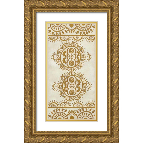 Ochre Embroidery II Gold Ornate Wood Framed Art Print with Double Matting by Zarris, Chariklia