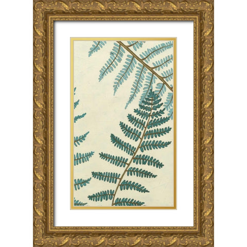 Blue Fern Trio II Gold Ornate Wood Framed Art Print with Double Matting by Vess, June Erica