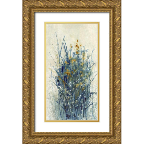 Indigo Floral I Gold Ornate Wood Framed Art Print with Double Matting by OToole, Tim