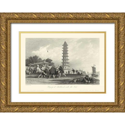 Scenes in China X Gold Ornate Wood Framed Art Print with Double Matting by Allom, T.