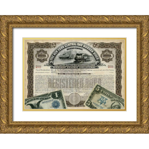 Antique Stock Certificate I Gold Ornate Wood Framed Art Print with Double Matting by Vision Studio
