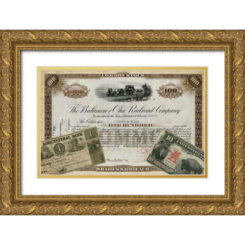 Antique Stock Certificate III Gold Ornate Wood Framed Art Print with Double Matting by Vision Studio