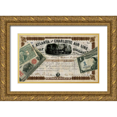 Antique Stock Certificate IV Gold Ornate Wood Framed Art Print with Double Matting by Vision Studio