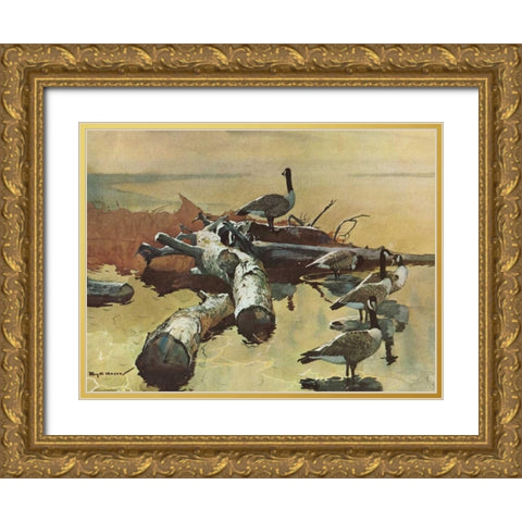 Geese on the Great Flyway Gold Ornate Wood Framed Art Print with Double Matting by Mason, Roy M.