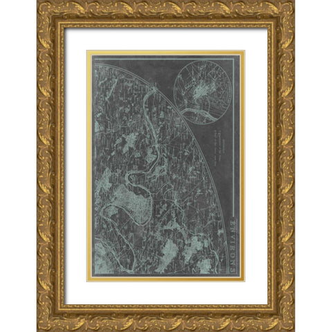 Map of Paris Grid I Gold Ornate Wood Framed Art Print with Double Matting by Vision Studio